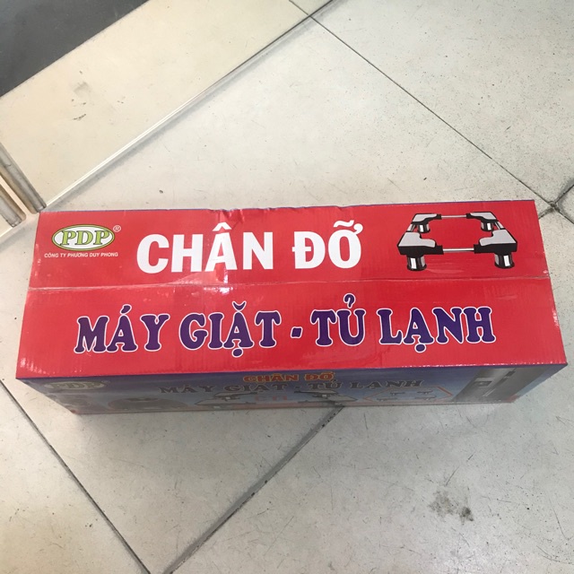 Chân Máy Giặt INOX Hộp Đỏ - Kích thước từ 48 đến 60 cm có điều chỉnh, cao 15cm. Sử dụng cho máy giặt tủ lạnh