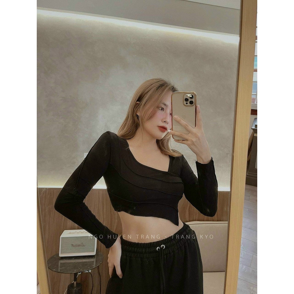 Áo Croptop Tay Dài 3 Viền Chỉ Nổi A5227