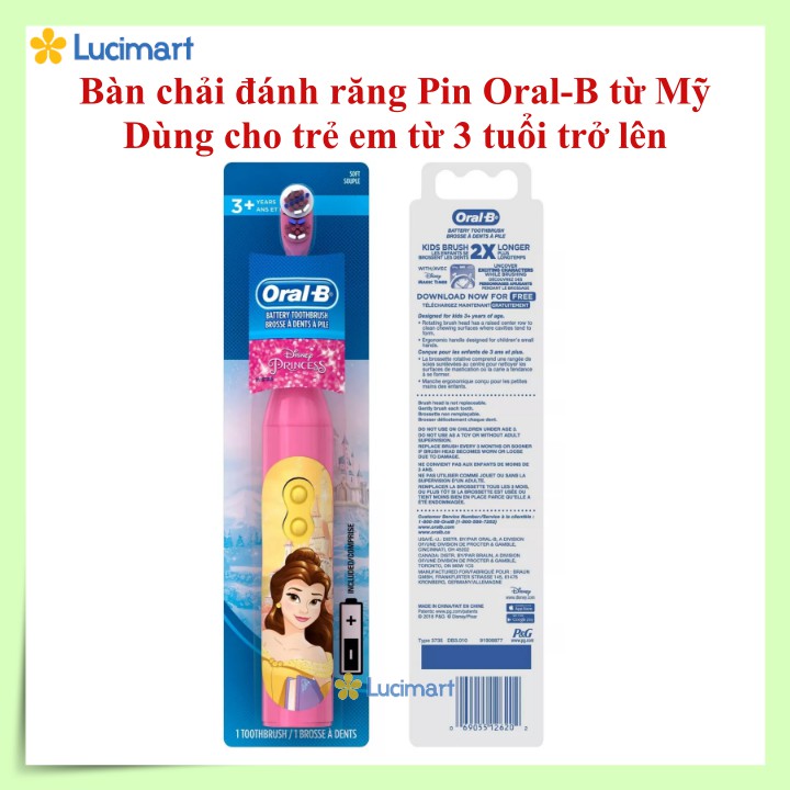 Bàn chải pin trẻ em Oral-B Kids dùng cho trẻ từ 3 tuổi trở lên [Hàng Mỹ]