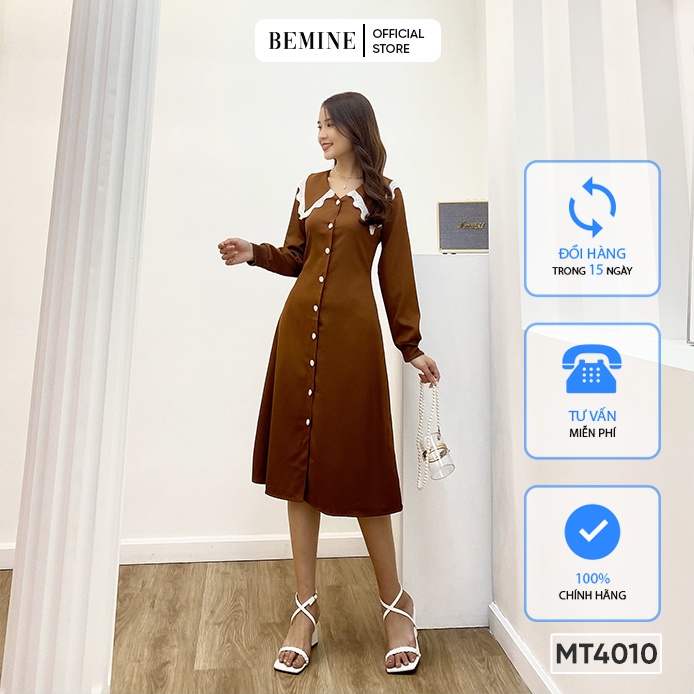 Đầm tay dài cổ sơ mi phối ren BEMINE MT4010NAU