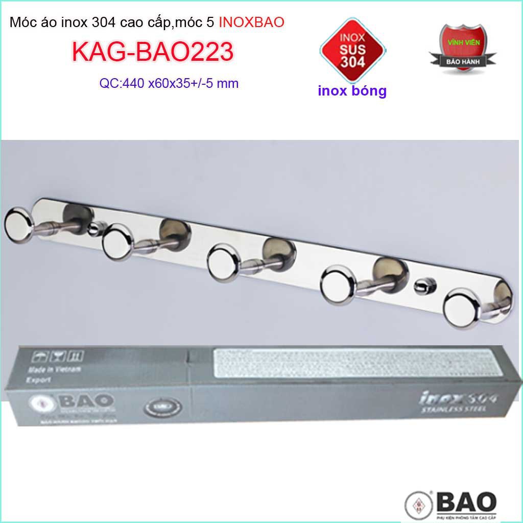 Móc treo đồ cao cấp Inox Bảo, móc áo phòng tắm Inox SUS304 KAG-BAO223