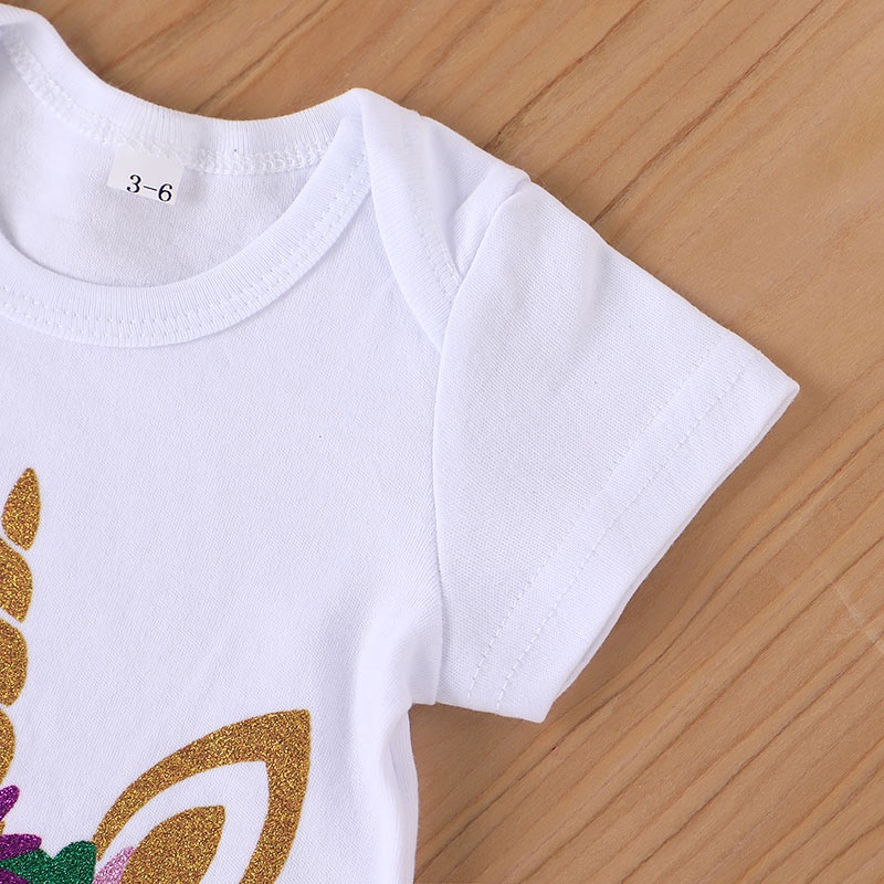 Combo bộ đồ bé gái 0-24 tháng tay ngắn Unicorn bodysuit váy set mùa hè thời trang cho bé trẻ em sơ sinh
