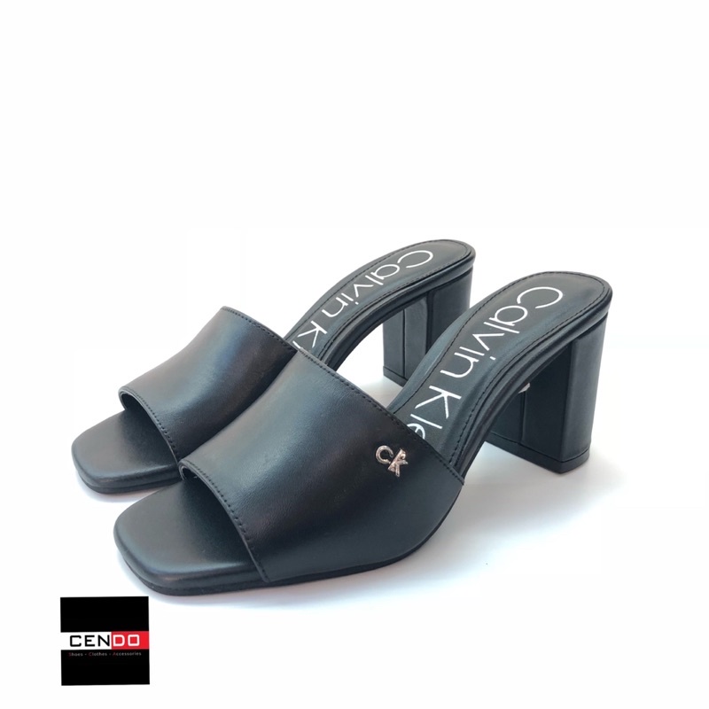 Guốc CK xuất dư da thật mũi vuông gót trụ 7cm