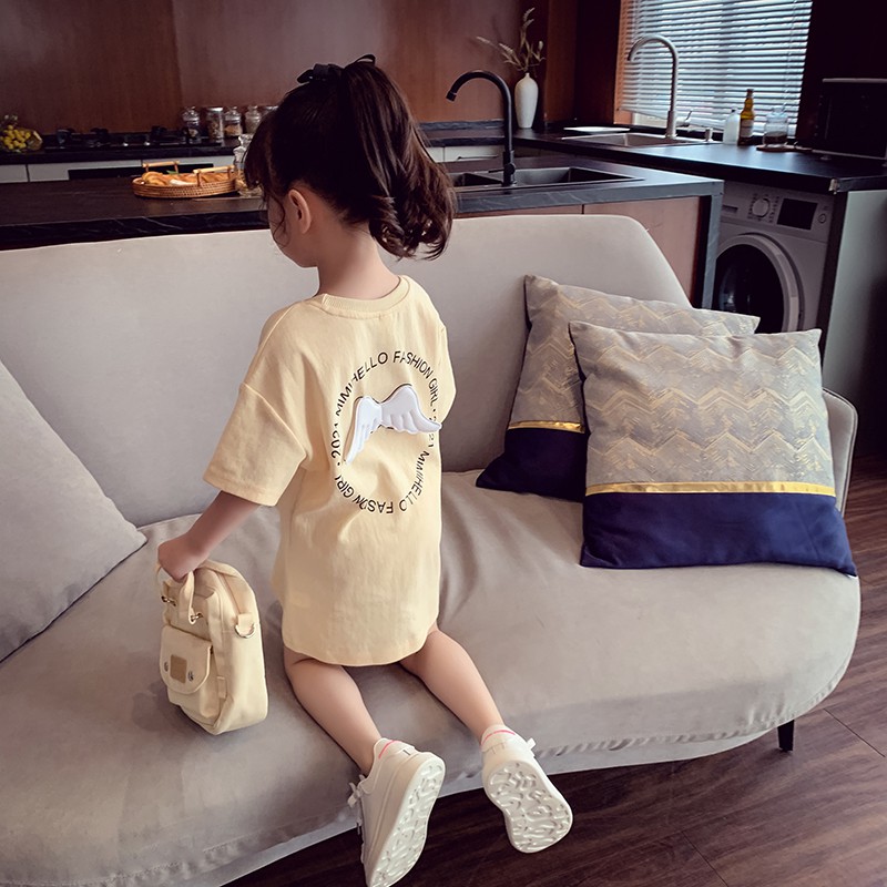 Girls T-shirt skirt Korean baby girl print mid-length cotton dress kids