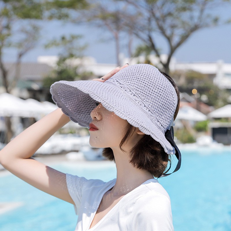 Mũ nón cói nửa đầu rộng vành chống nắng dành cho nữ , Mũ hở chóp nữ gấp gọn đi biển phong cách hàn quốc; M16 - MOZETO