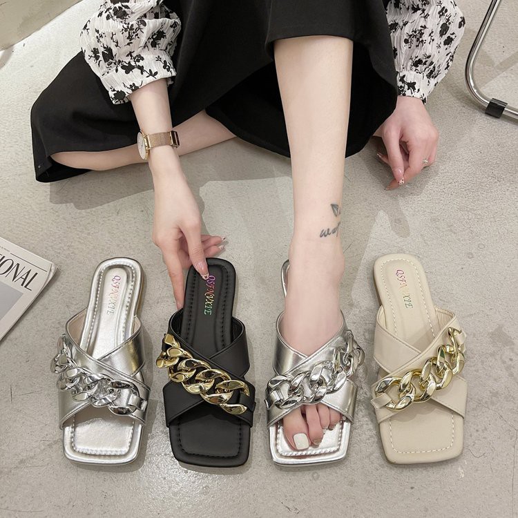 [ Mã 66CBSALE giảm 30K đơn 200K] Ulzzang Dép hở ngón quai chéo phối sợi xích thời trang | BigBuy360 - bigbuy360.vn