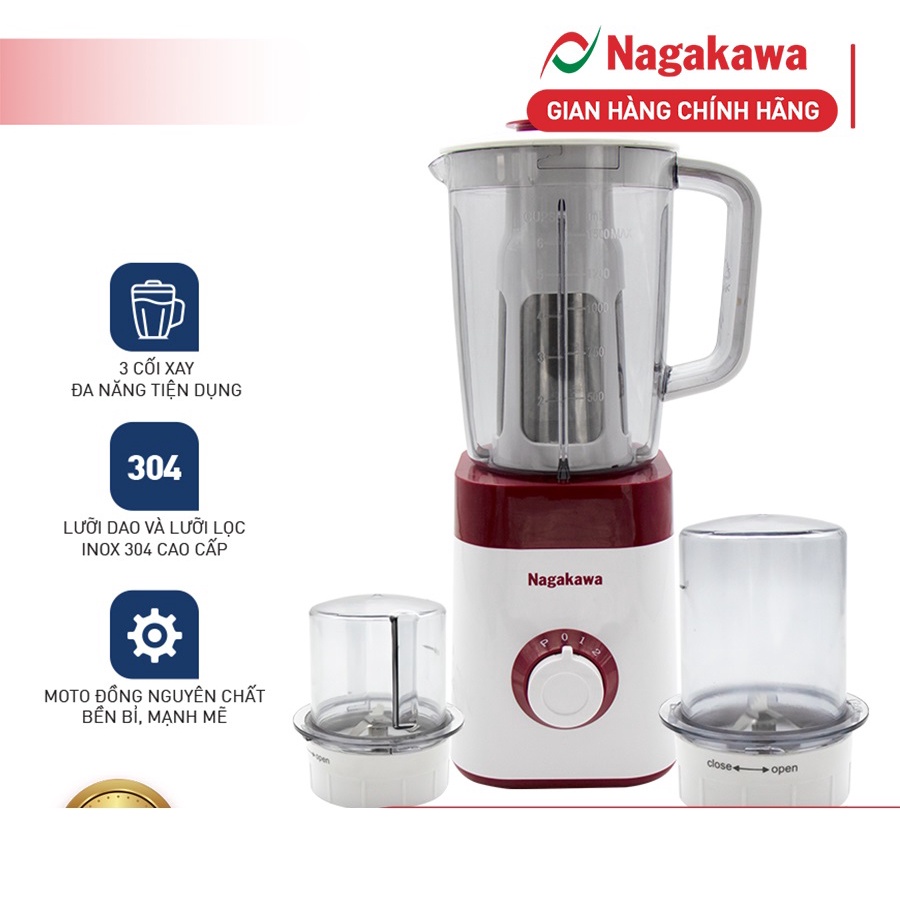 Máy Xay Sinh Tố 3 cối Nagakawa NAG0816 - Dung tích 1.5L - Hàng chính hãng