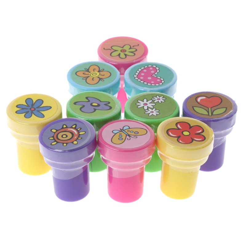 Set 10 Con Dấu Cao Su In Họa Tiết Hoạt Hình Dễ Thương Trang Trí Sổ Tay / Trường Học