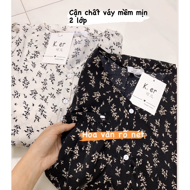 Váy hoa Hàn Quốc kiểu vintage dáng dài loại đep chất lụa hàn hai lớp
