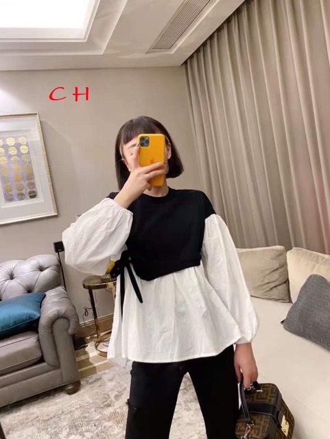 Áo baby doll phối sơ mi