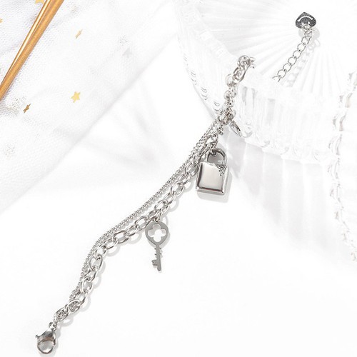 Lắc Tay 2 Tầng Hình Ổ Khóa Titan Ko Đen TT 3195