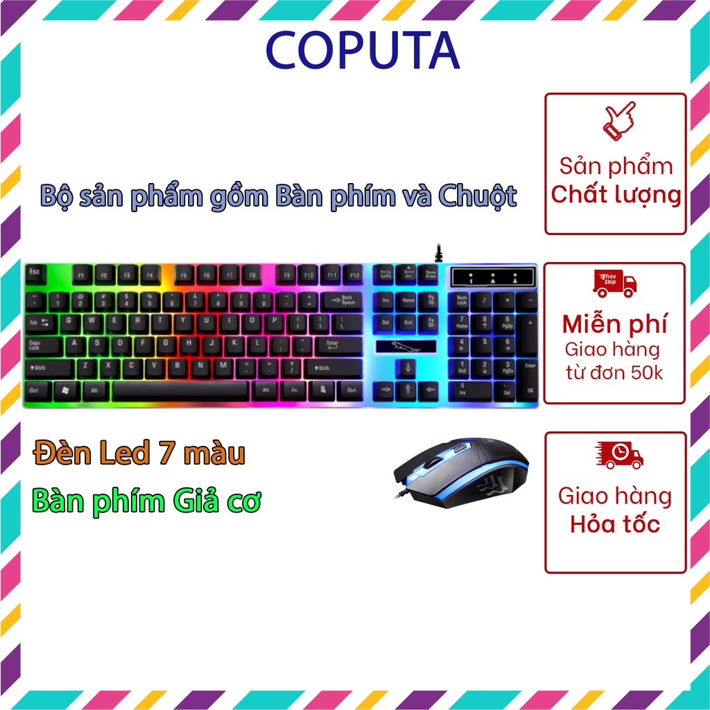 Bàn phím chuột máy tính Led RGB Coputa bàn phím giả cơ bàn phím chuột gaming có dây G21