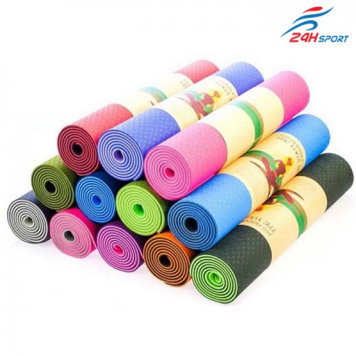 Thảm tập Yoga 2 lớp TPE dày 6mm, thảm tập Gym không thấm mồ hôi chống trơn trượt (183cm * 63cm * 6mm)