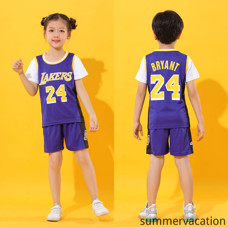 80-160cm Set Thể Thao Cho Bé Bóng Rổ Unisex Baby Boys Girls Sports Wear Soccer Jersey Basketball Team Uniform Lakers 23# James 24# Kobe Bean Bryant Breathable Pique Mesh Tank and Short Pants