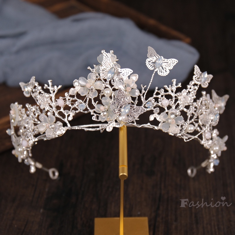 Vương Miện Họa Tiết Hoa Và Bướm Đính Đá Pha Lê Lấp Lánh