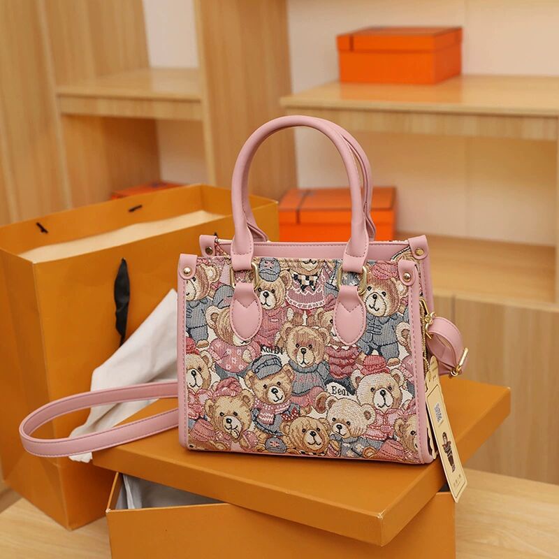 Túi Đeo Chéo Hình Gấu Hoạt Hình Nhiều Màu Phong Cách Retro Cho Nữ