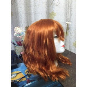 Orange air bangs wig female short curly hair net red anchor makeup chemical fiber wig headgear