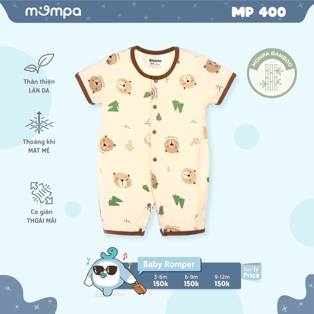 Bộ Body Mompa Bamboo thun lạnh cao cấp cộc tay trơn viền mềm mịn thoáng mát thấm hút tốt cho bé trai bé gái MP016 MP400