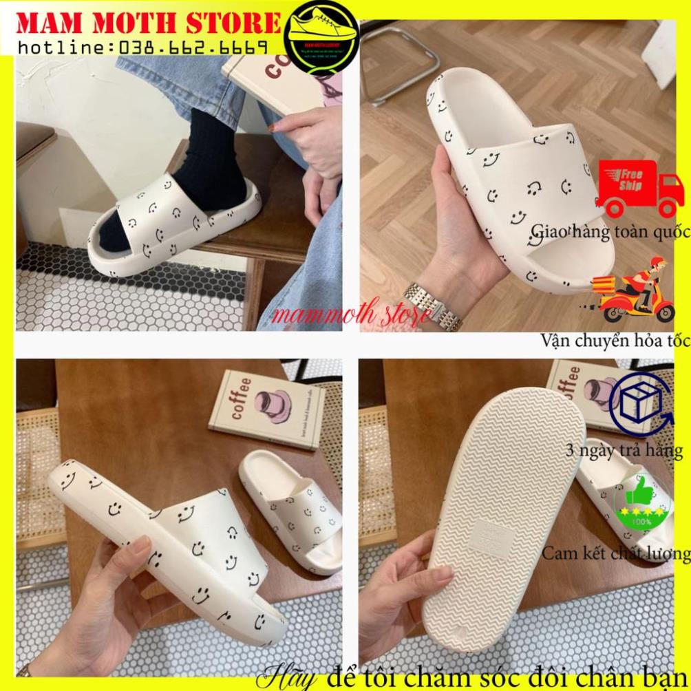 Dép bánh mì nam nữ ICON cười siêu nhẹ, đế 3cm chống trơn trượt hai màu kem đen full size