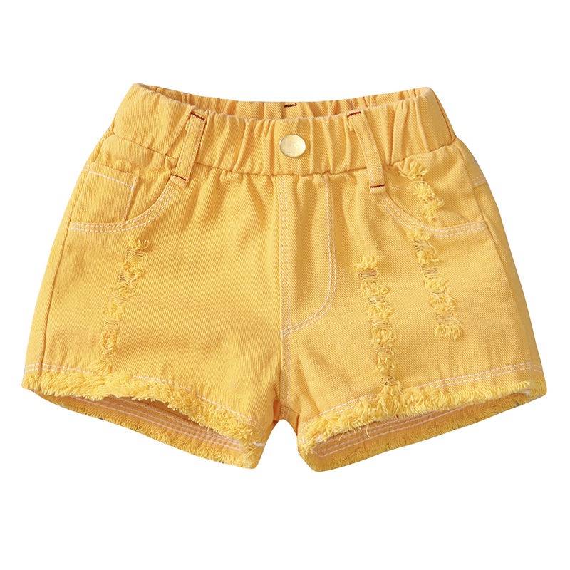 Quần Short Denim Rách Màu Trắng Đen Phong Cách Hàn Quốc Cho Bé Gái