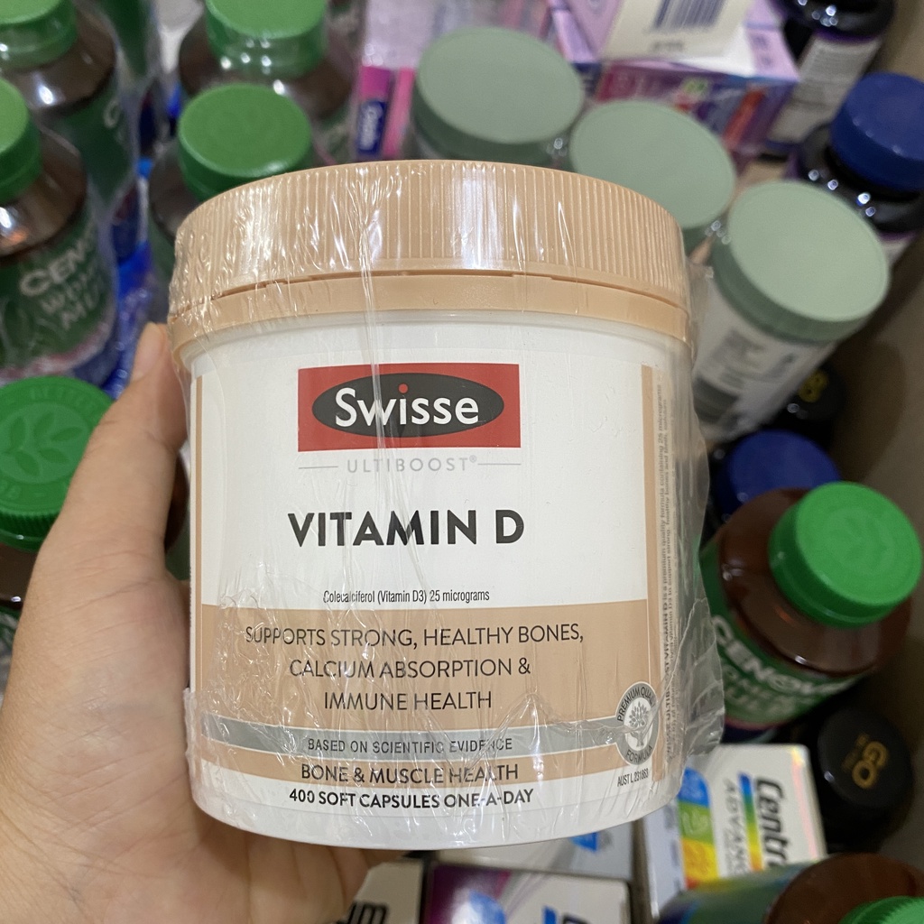 Viên uống Swisse Ultiboost Vitamin D 400 viên, bổ sung vitamin D hỗ trợ hấp thụ canxi, giúp hệ xương chắc khỏe