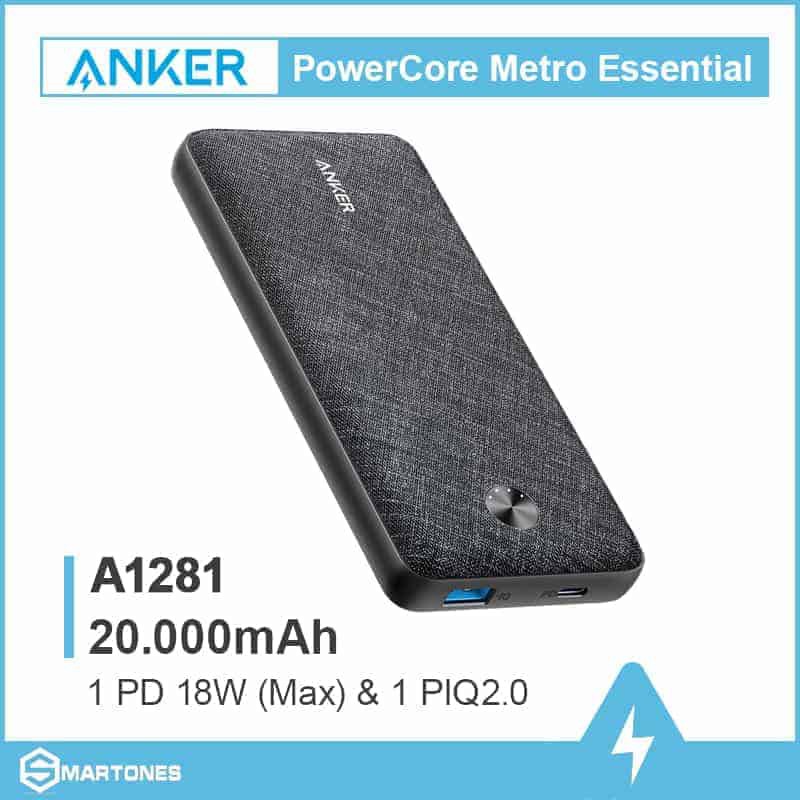 Pin dự phòng 20000 mAh sạc nhanh PD 18W ANKER A1281 PowerCore Essential cho iPhone iPad Samsung IP 8 max plus 11 12 pro