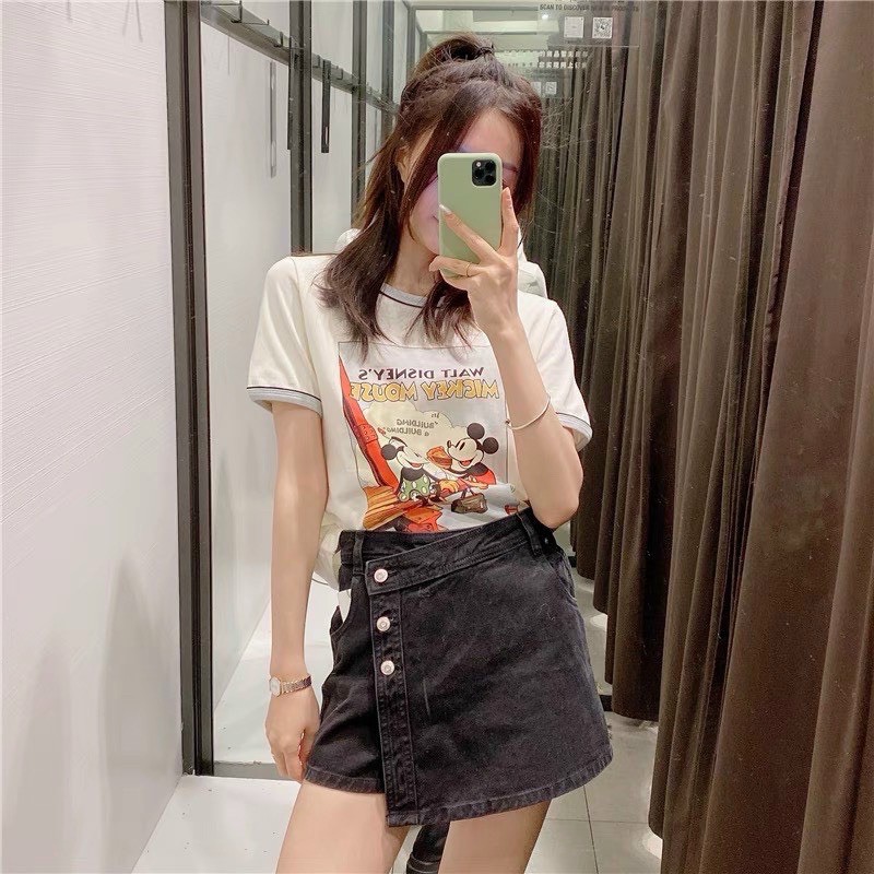 CVNU22 - QUẦN JEANS GIẢ VÁY VẠT LỆCH PHỐI KHUY