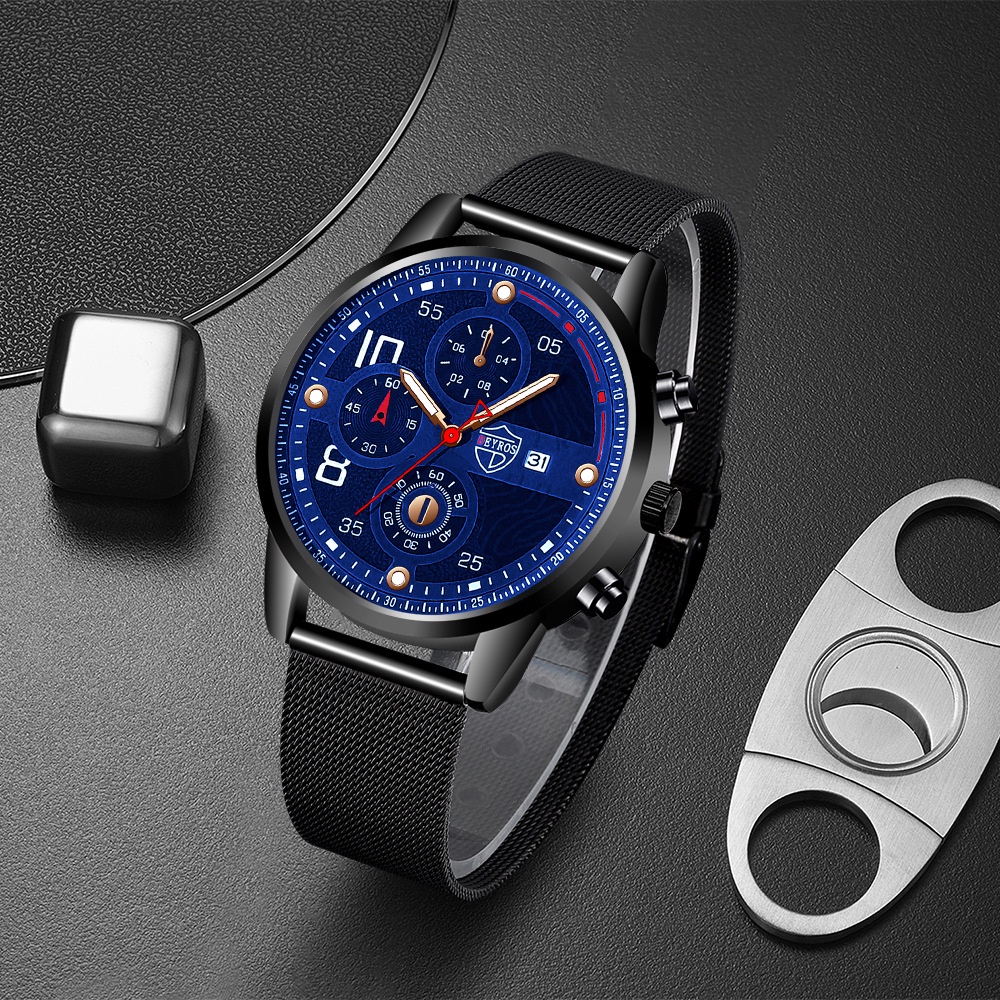 Đồng Hồ Đeo Tay Thạch Anh Dạ Quang Dây Thép Phối Da Thời Trang 2022 Cho Nam