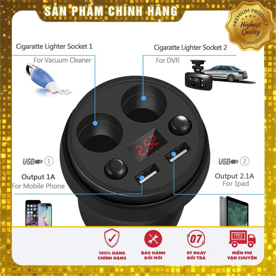 Tẩu củ sạc nhanh 4 in 1 đa năng 2 cổng USB & 2 Socket mở rộng hiệu CHOETECH C0024dành cho xe hơi ô tô - Hàng chính hãng