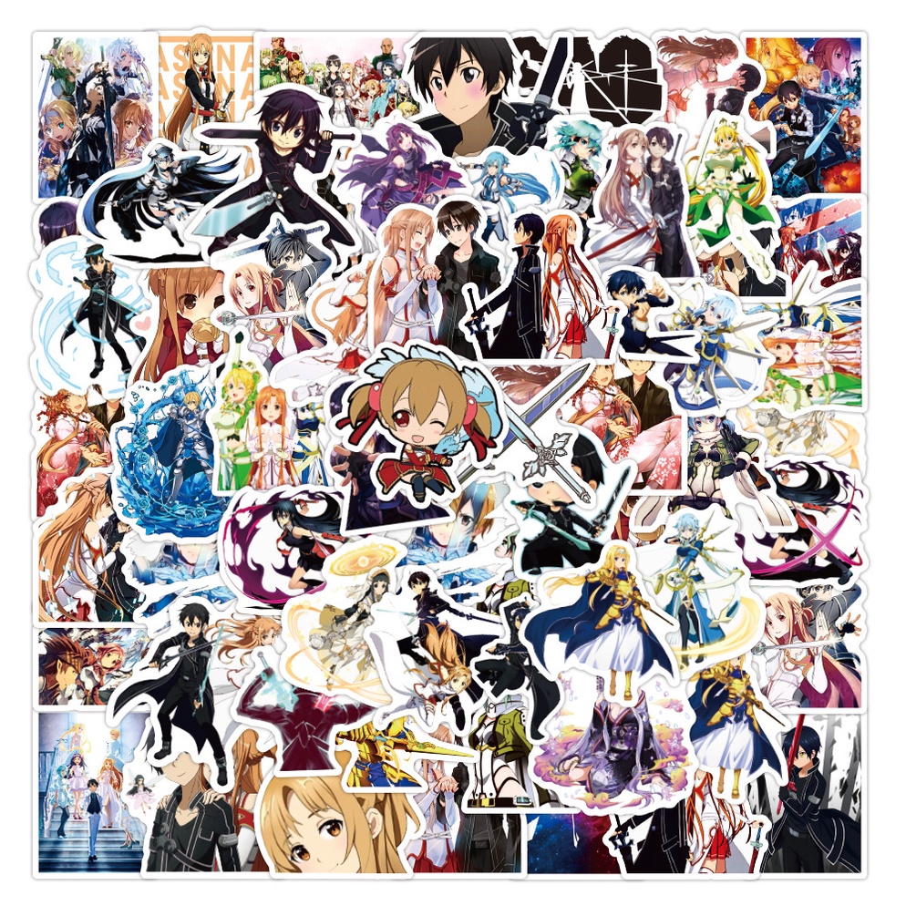 Bộ 50 Miếng Dán Hình Anime Sword Art Online Chống Thấm Nước Trang Trí Vali/Laptop