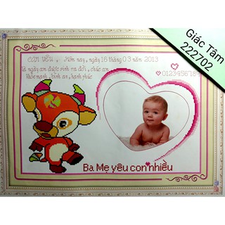 Tranh thêu thành phẩm CON TRÂU TRẺ EM - 53x38cm - 222702 - TRÁI TIM TÌNH YÊU THƯƠNG CHỮ - tranh thêu chữ thập đã thêu