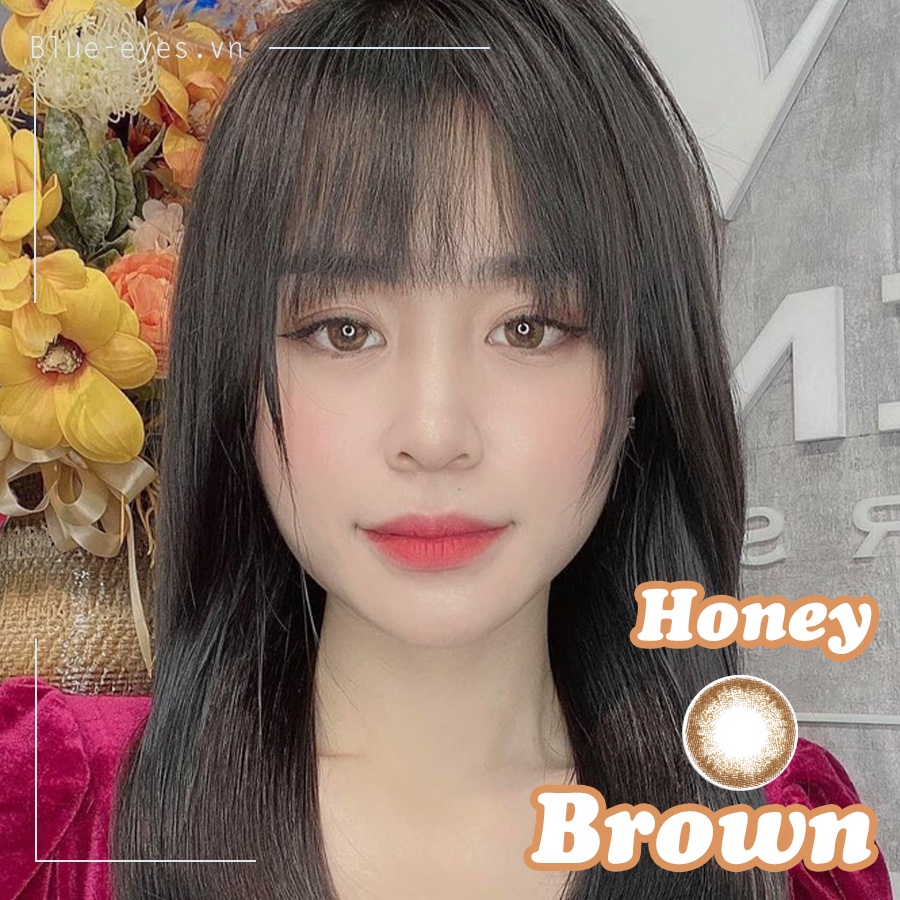 Kính áp tròng Hàn Quốc Blue Eyes- HONEY BROWN - Lens dùng 1 tháng màu nâu mật ong-  lens nội địa Hàn Quốc