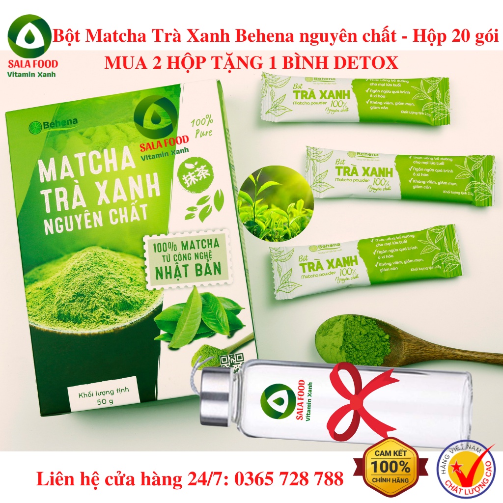 Bột Matcha Trà Xanh Behena nguyên chất 100% - Công nghệ Nhật Bản hộp 50g - DATE MỚI NHẤT