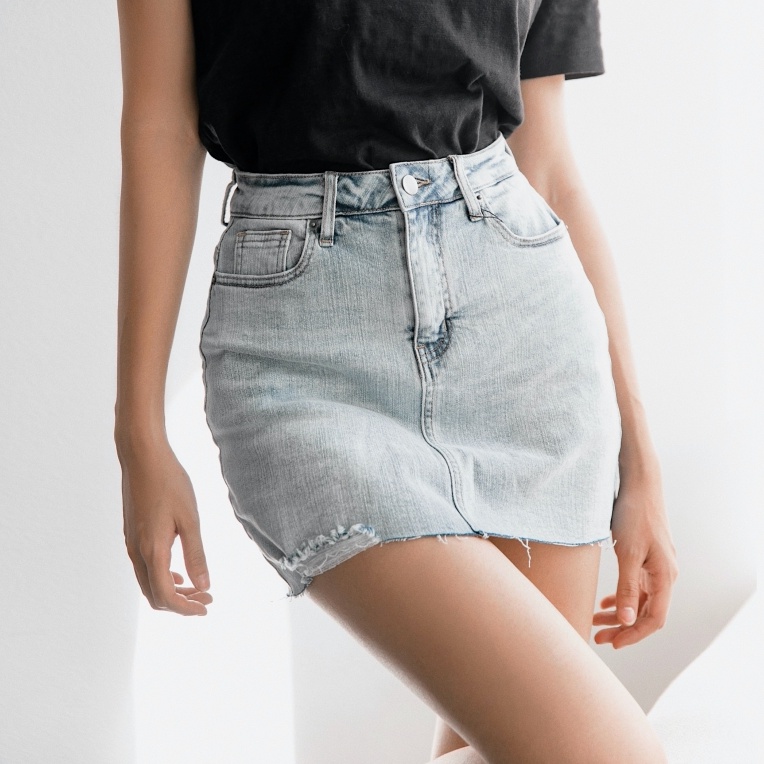 Váy quần jeans ngắn rách gốc MIEU - HM31