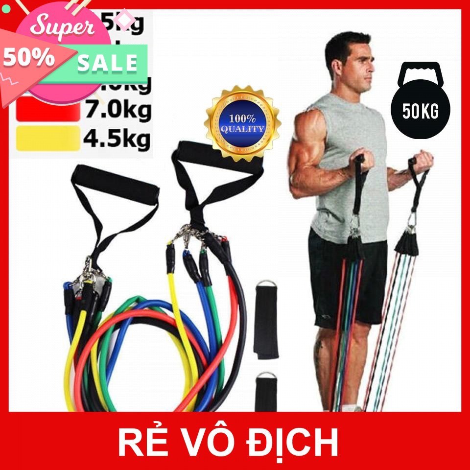 Bộ dây tập gym ngũ sắc tập thể hình tập gym đa năng 11 món dành cho nam và nữ