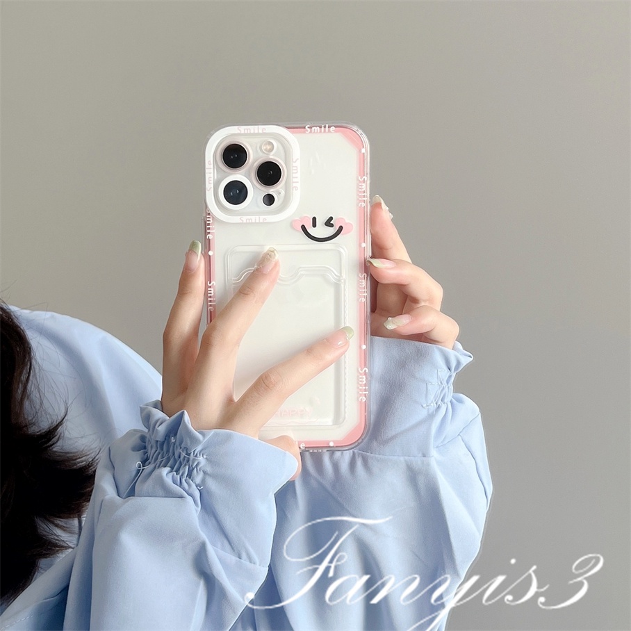 Ốp Điện Thoại TPU Mềm Trong Suốt Có Ngăn Đựng Thẻ Hình Mặt Cười Cho IPhone 14 13 12 11 Pro Max X XR Xs Max 8 7 Plus SE 2020