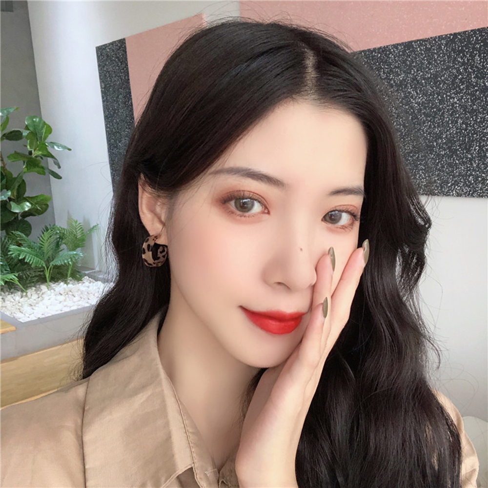 Đôi bông tai tròn họa tiết da báo thời trang cho nữ