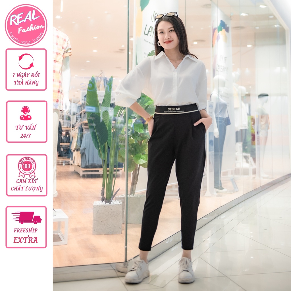 Quần baggy công sở cạp chun chữ CEBEAR bigsize đến 110kg, quần cạp cao co dãn và thoáng mát - Real fashion