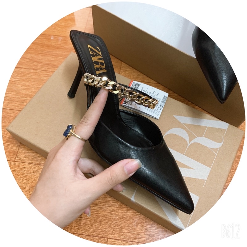 giày sục cao gót nhọn 7cm zara quai ngang xích mũi nhọn (fullbox + tem mác loại 1)