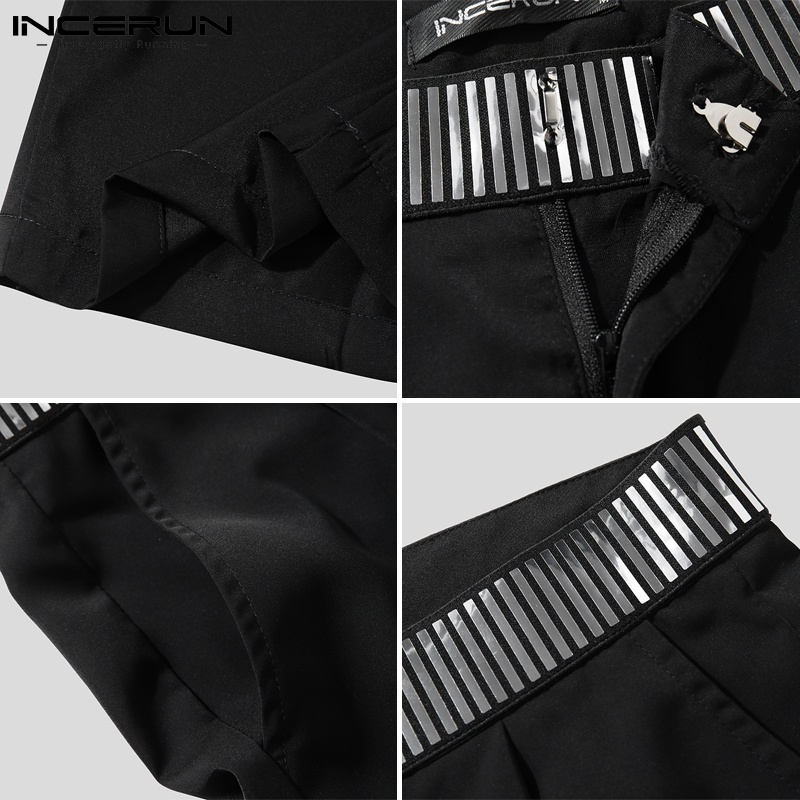 Quần dài Incerun lưng cao ống rộng màu đen phối kim loại thời trang cá tính cho nam