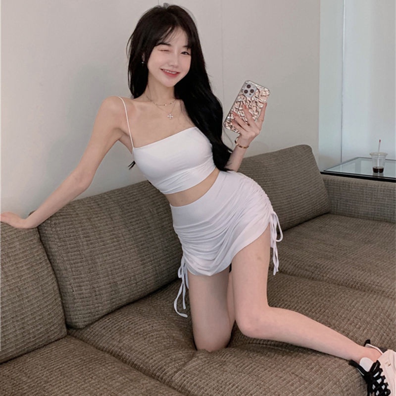 COZOK Chân váy lưng cao xếp ly phối dây rút gợi cảm cho nữ