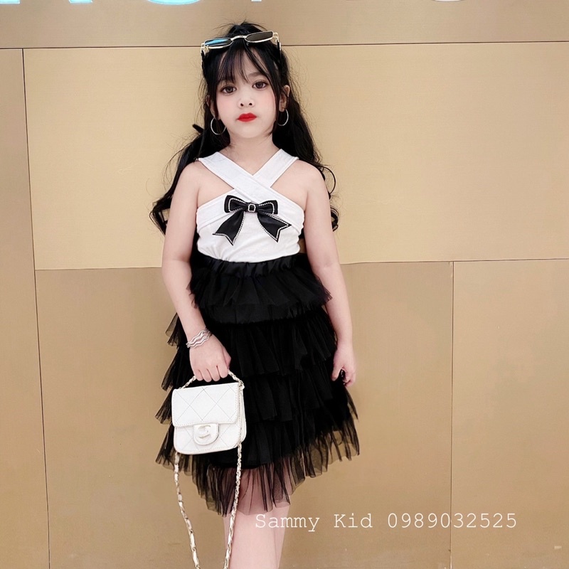 Set áo yếm cổ Nơ đá Chân váy xoè tầng cho bé size đại 16-40kg sang chảnh Nữ tính