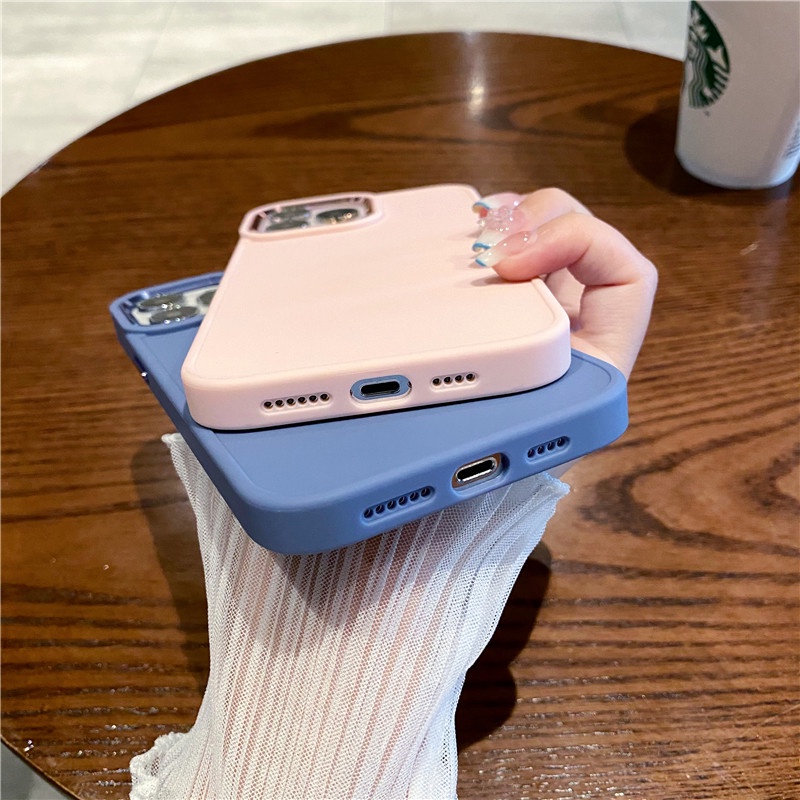Ốp Điện Thoại Cứng Trong Suốt Viền Kim Loại Màu Kẹo Ngọt Chống Sốc Cho iPhone 11 12 13 Pro Max
