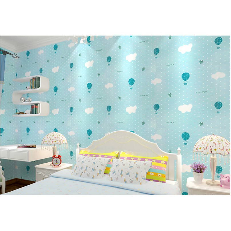 1 mét Decal giấy dán tường khinh khí cầu xanh khổ 45cm keo sẵn bóc dán