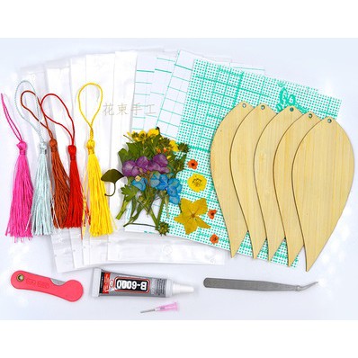 Set làm bookmark gỗ hoa khô