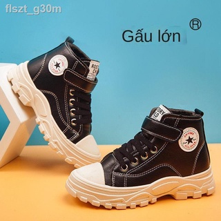 HOT- [ Ảnh thật ][Gấu bự bự] Bốt nhung thời trang trẻ em Baotou chống đá cao giày học sinh nam và nữ Martin của Anh