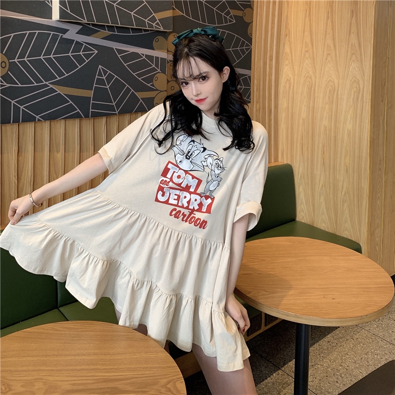 Đầm SUXI tay ngắn in họa tiết đáng yêu trẻ trung dành cho nữ