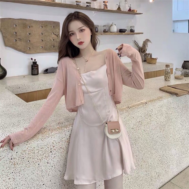 Áo cardigan cúc hoa siêu xinh, áo len mỏng khoác ngoài