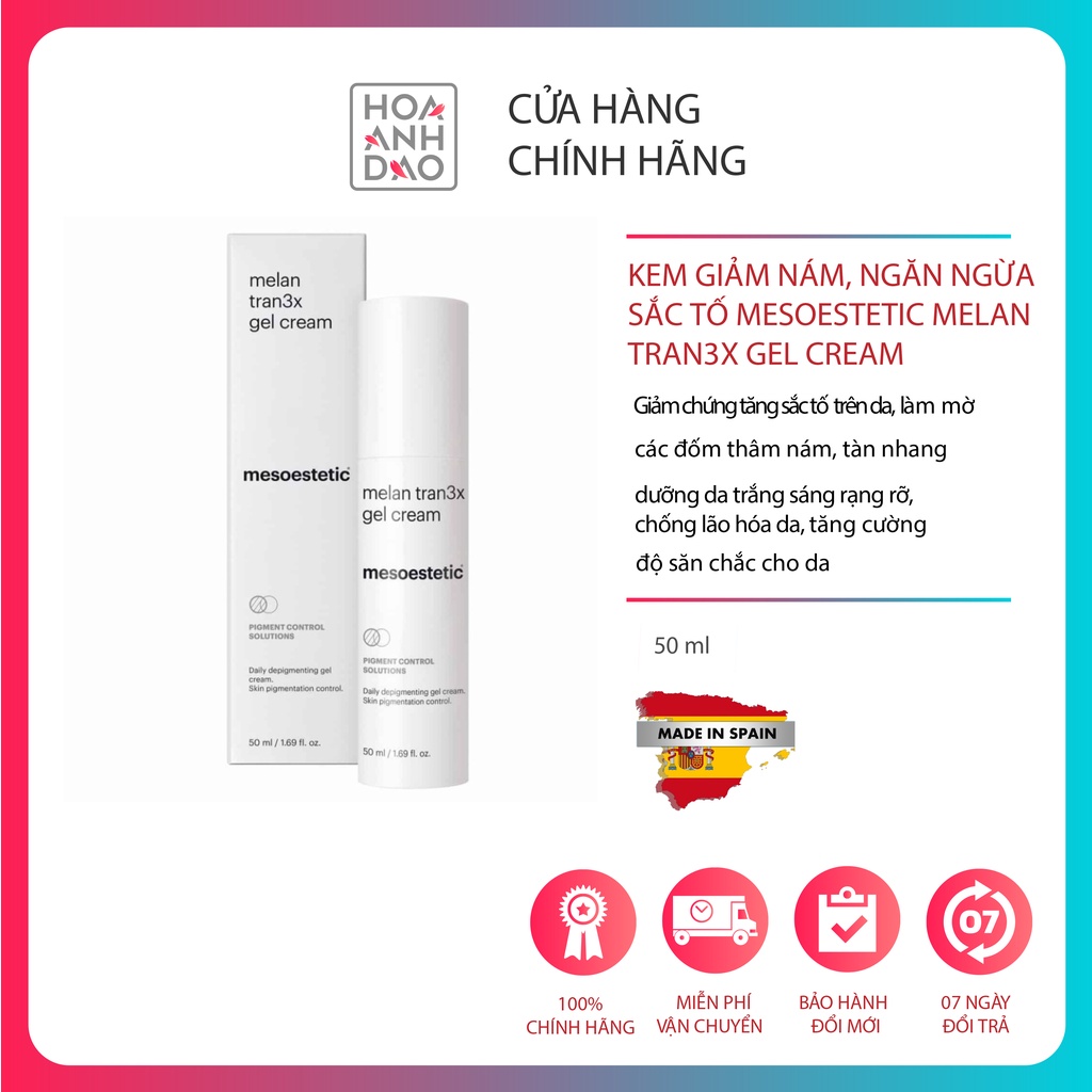 Kem giảm nám và ngăn ngừa hình thành sắc tố da dạng gel Mesoestetic Melan Tran3x Gel Cream