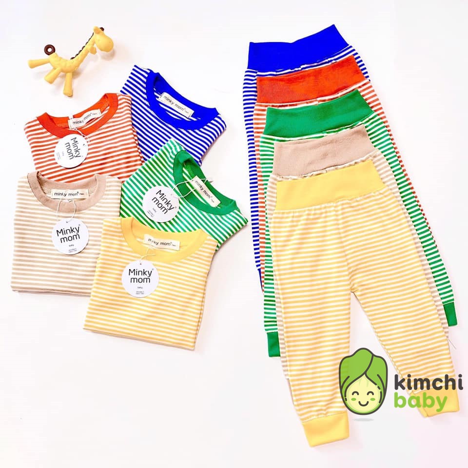 Bộ Dài Tay Minky Mom Kẻ Nhỏ Cạp Cao Cotton Thun Lạnh Cho Bé MKM20